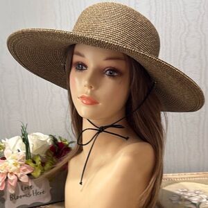 Scala Handcrafted Woven Paper Polyester Sun Hat Neutral Tan